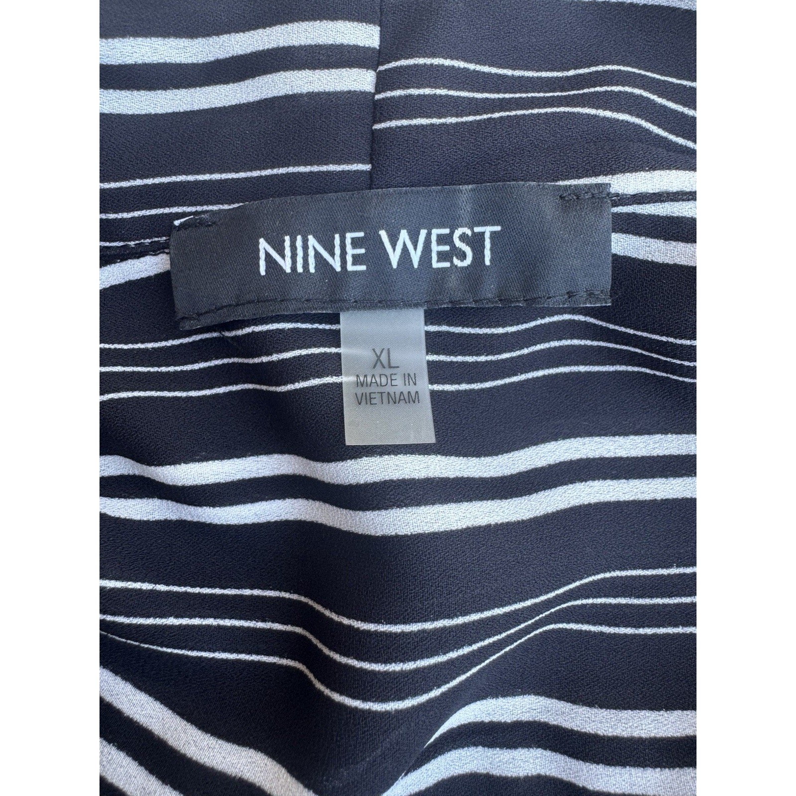 Nine West Women XL Black White Striped Draped Open Front Blouse Top
