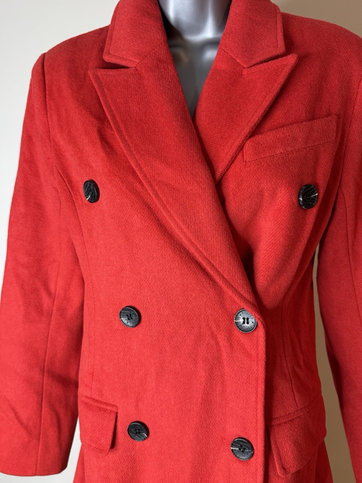 Avec Les Filles Red Double-Breasted Long Trench Coat, Size XS