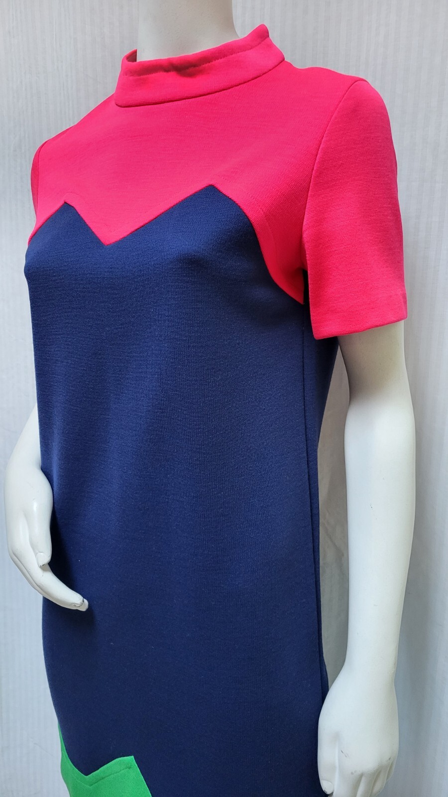 Vintage 1960’s Blue Pink Green Mod Double Knit Dress – Size M