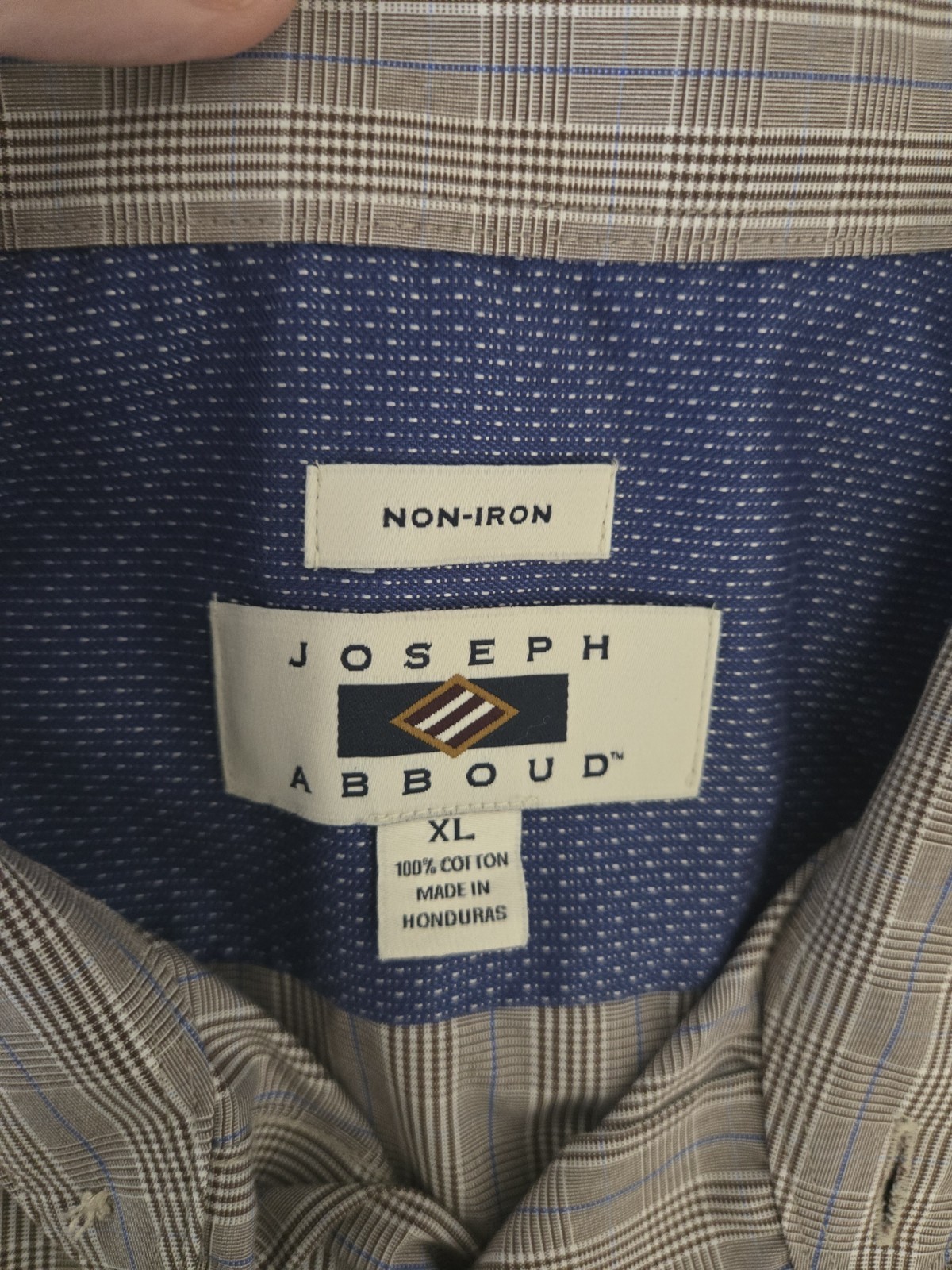 Joseph Abboud Shirt Classic Brown Plaid Button Down Long Sleeve Size XL No Iron