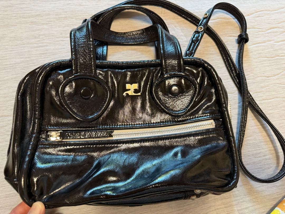 COURREGES Vintage Mini Boston Bowling Shoulder Bag Black 10.6 Inch