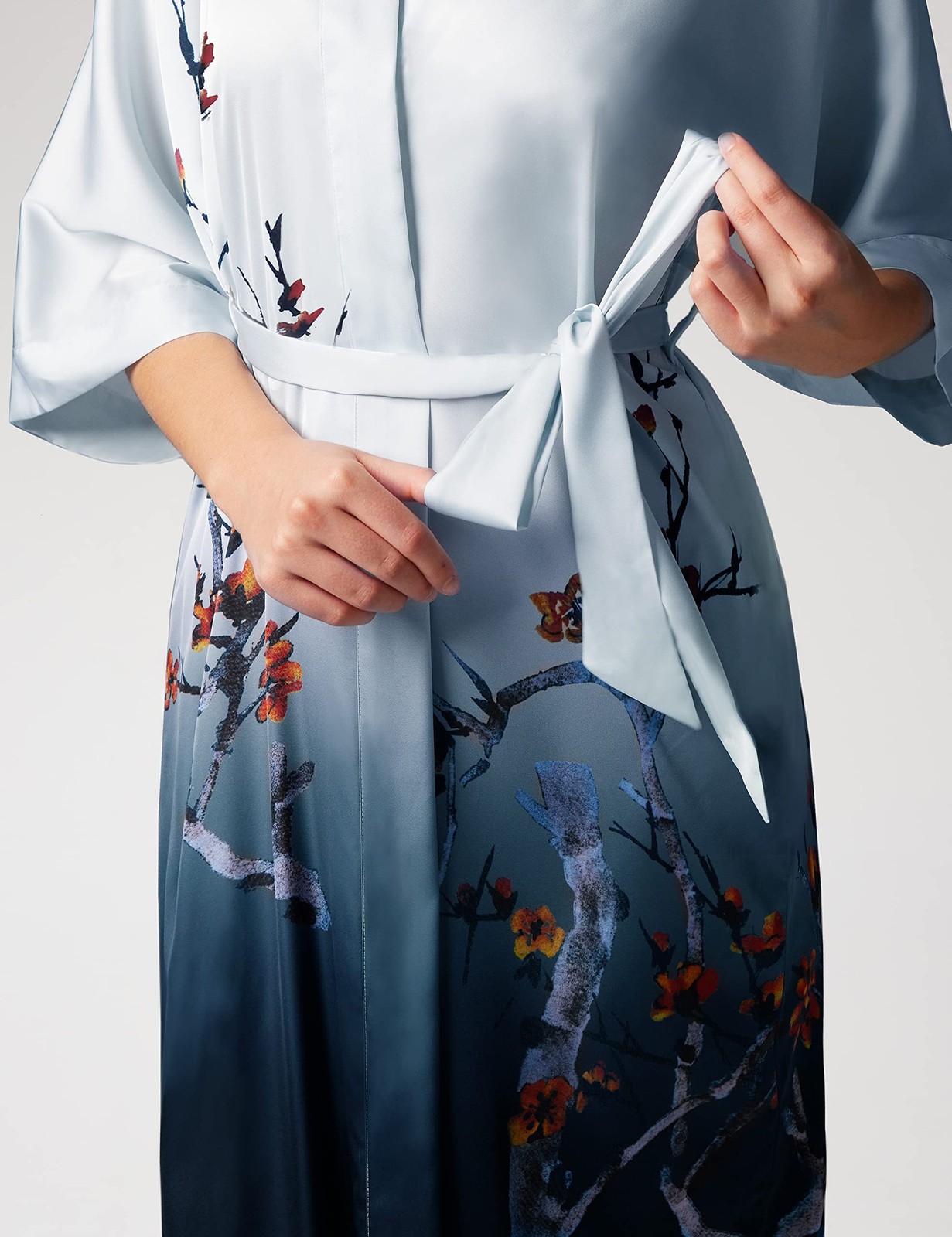 PRODESIGN Long Satin Nightgown with Gradient Watercolor Pattern – Silky Kimono