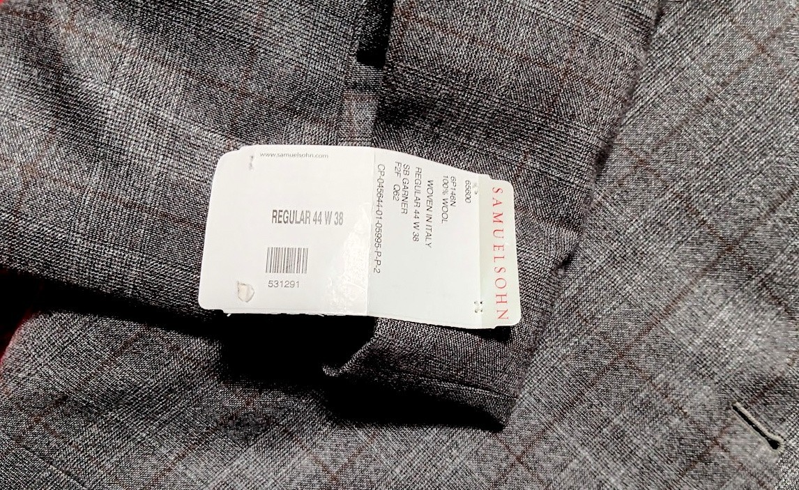 Samuelsohn Suit 44R Current Gray Plaid NWT Dual Vents