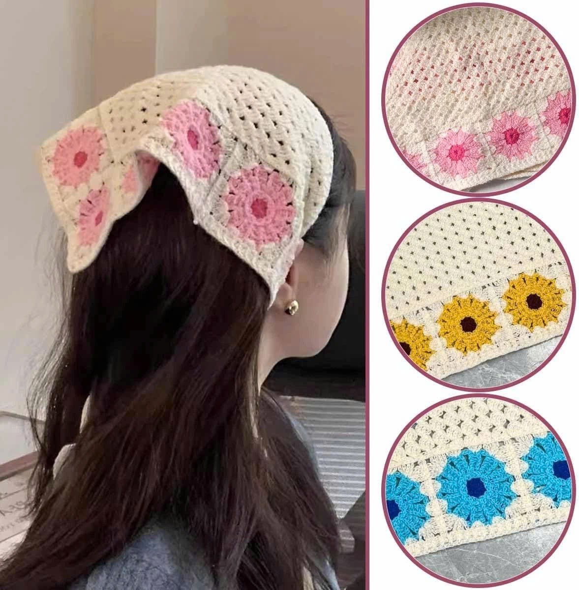 Handmade Crochet Bandanas Headbands Cute Flowers Hairbands Knitted Headscarf