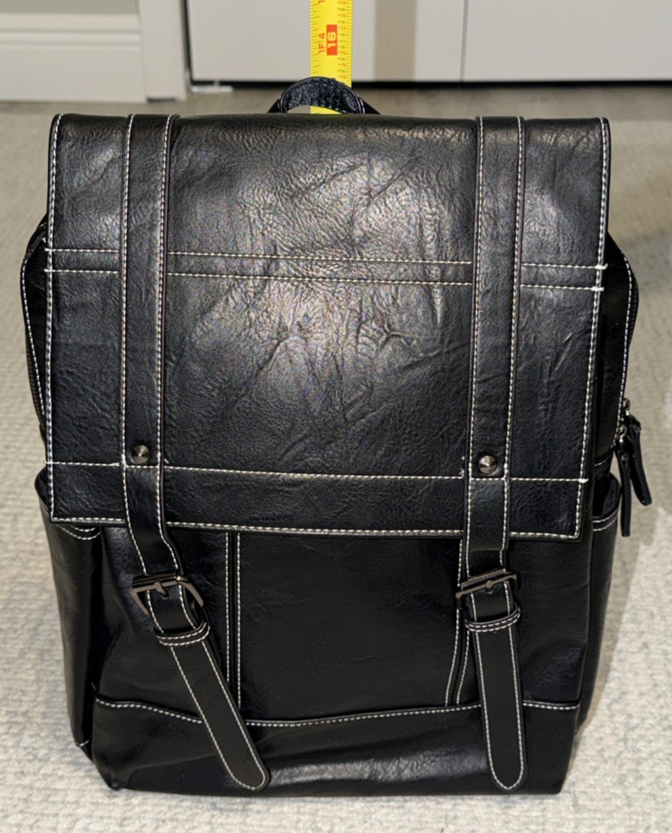 Mad Man Drake Black Vegan Leather 15″H x 12″W x 5″D Backpack Faux Leather #28987