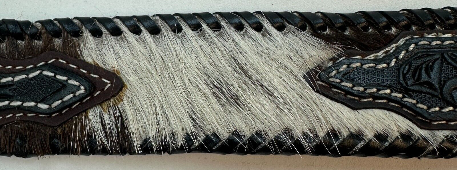 Wrangler Men’s Genuine Leather Belt Size 34 Black/White Fur New