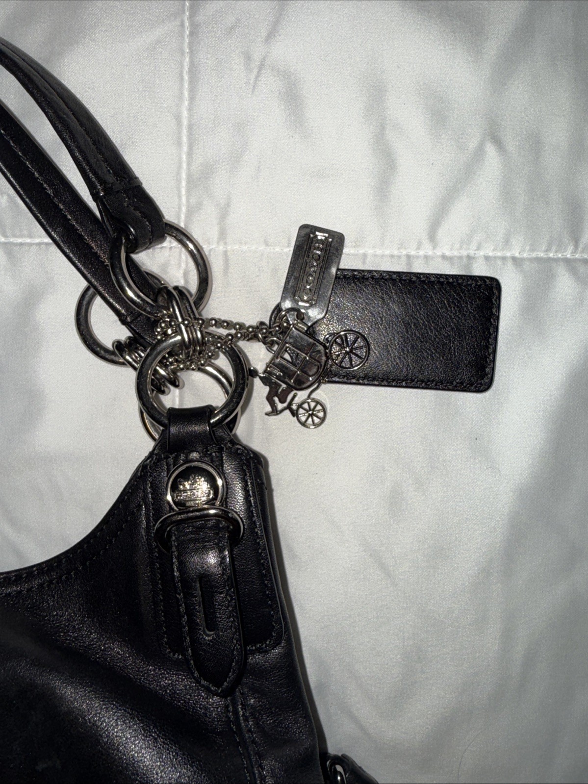 Coach Black Shoulder Bag Buckle Accent, Madison Maggie Hobo Purple Lining 15742