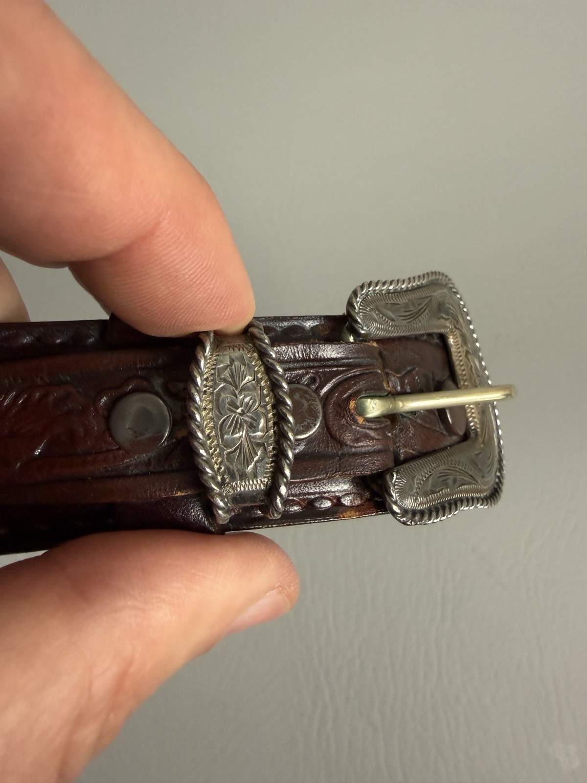 VOGT 3 Piece Sterling Silver .925 Buckle Tex Tan Leather Belt Size 36