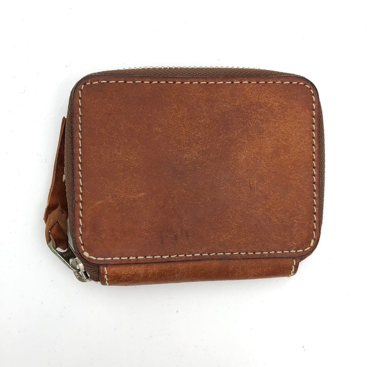 Porter Bifold Wallet Leather Brown Used 9x11cm Zipper L-Shaped