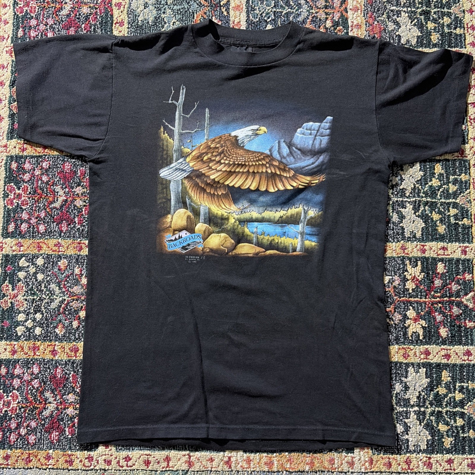 3D Emblem T-shirt Backroads Eagle Graphic 1988 Sz Médium Vtg