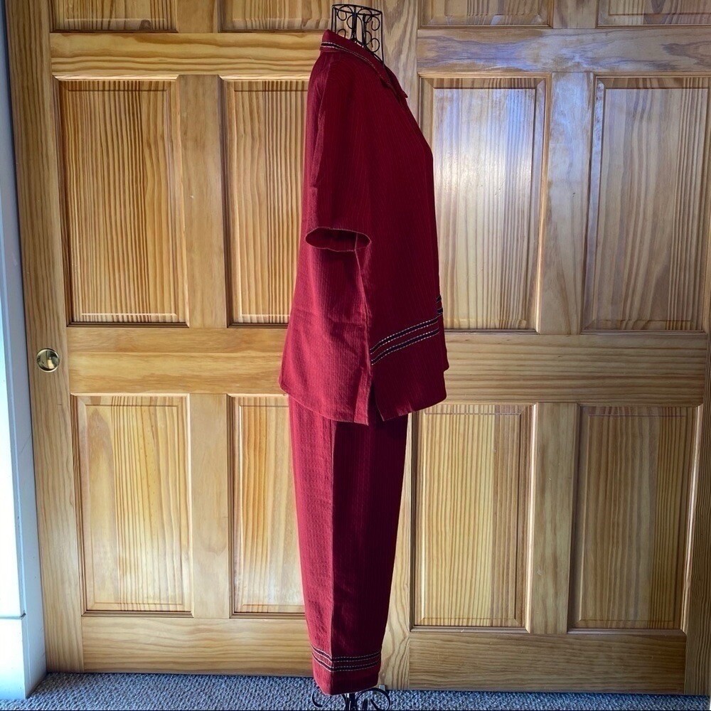 Napa Valley Vintage Top & Cropped Pants Embroidered Embellished Red & Black Med