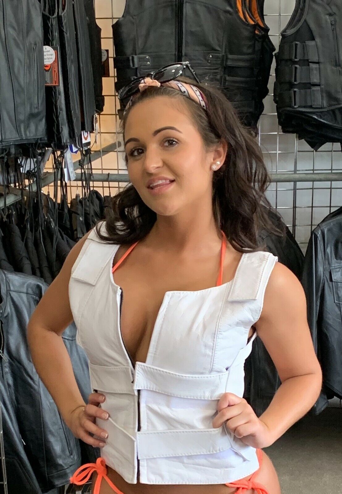 White Women Bullet Proof style Leather Motorcycle Vest for bikers Club Tactical