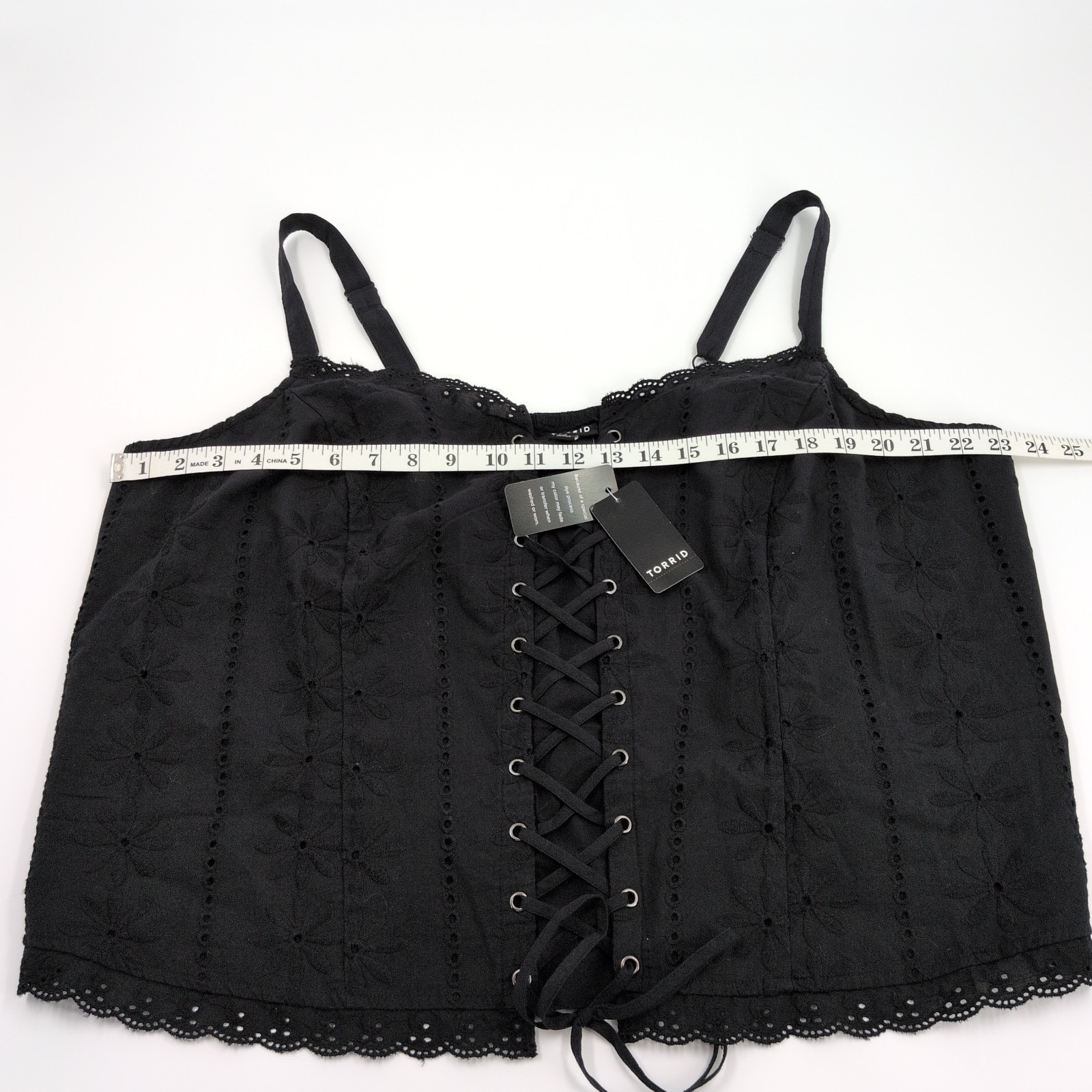 NWT Lace-Up Eyelet Bustier Corset Black Sz 3X Cotton Floral Embroidery Fabric