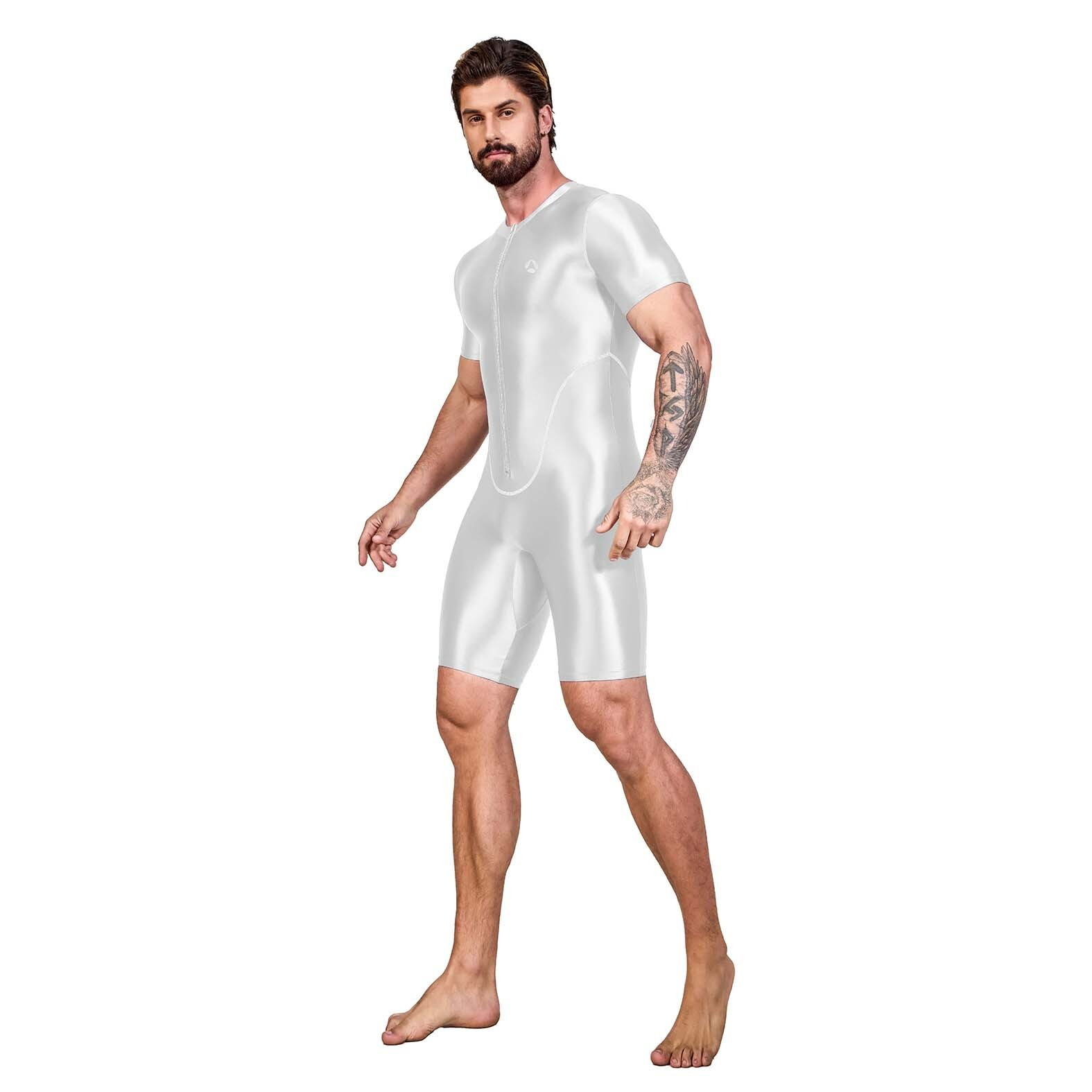 NEW AMORESY Men Shiny Glossy Tracksuits Bodysuit Tights Jumpsuits Overalls Suits
