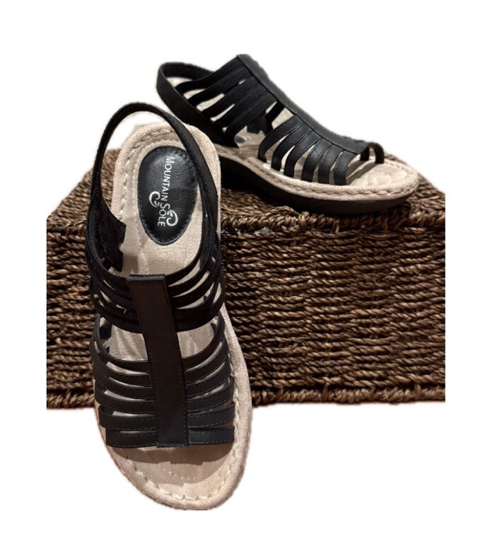Mountain Sole Black Stretch Straps Sandals, No Size, See Measurement Photo