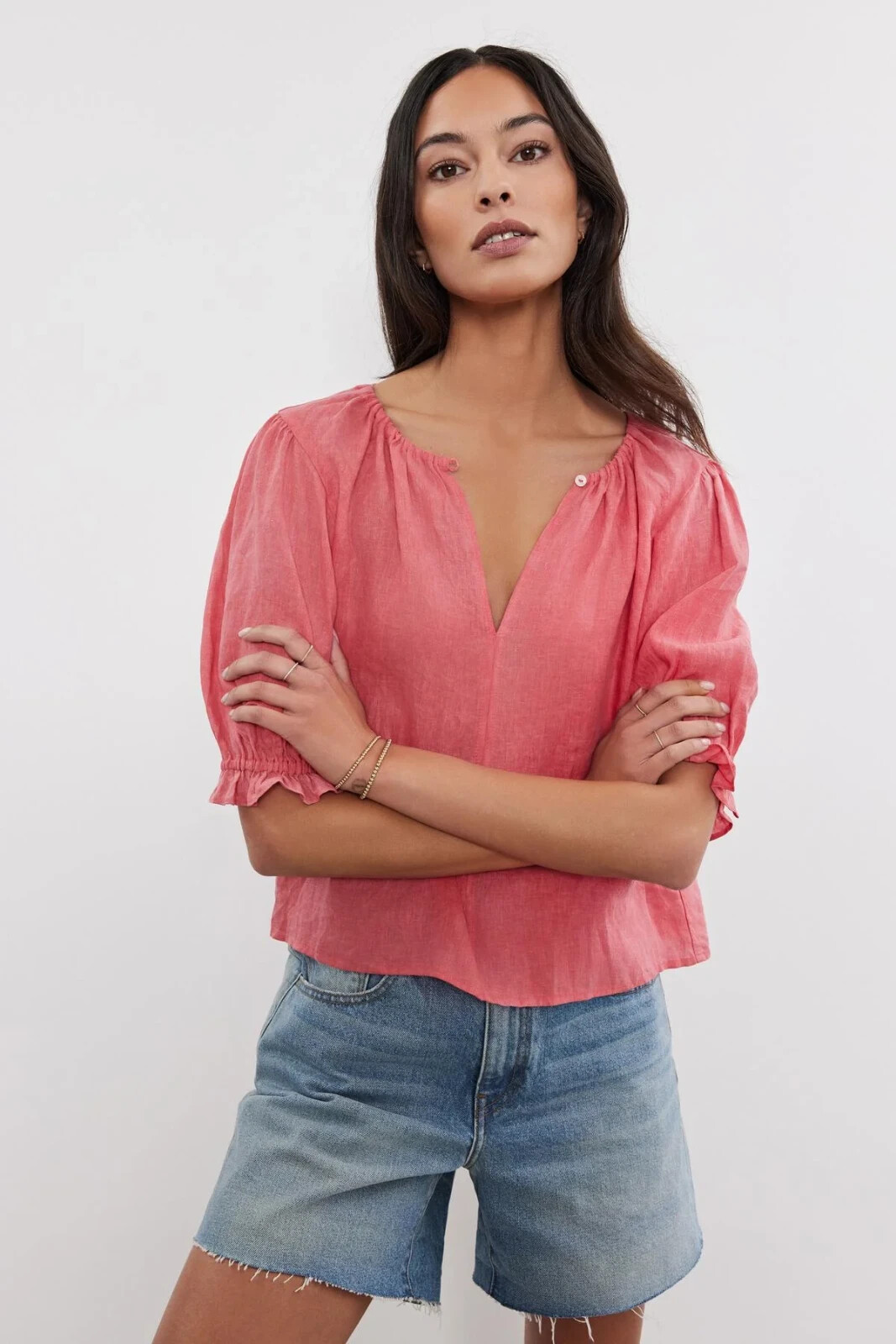 VELVET By Graham & Spencer Celine Linen Top Aloha S $179 H1