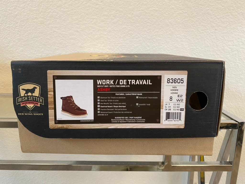 Irish Setter 83605 Ashby Mens 8 EE Wide Soft Toe Walnut 6″ Boot Retail Box