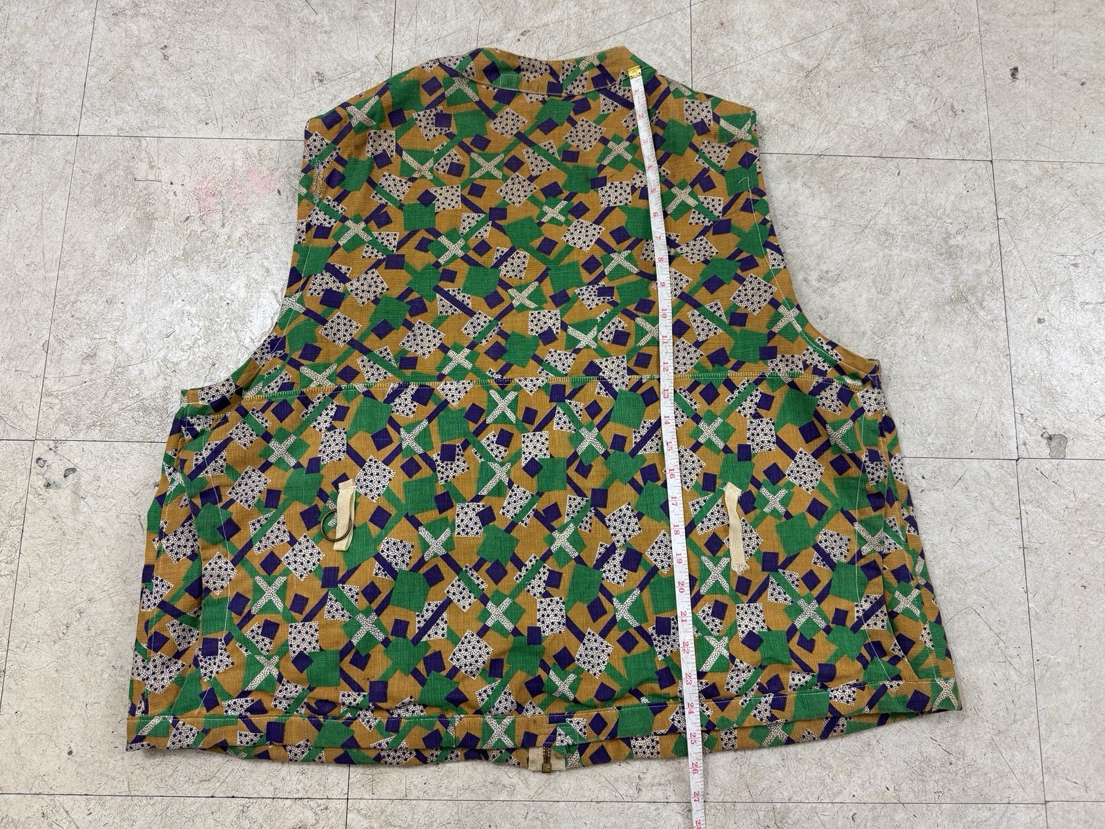 Homemade Hunting Vest 60s 70s Vtg Custom Pockets All Over Print Outdoor XXL