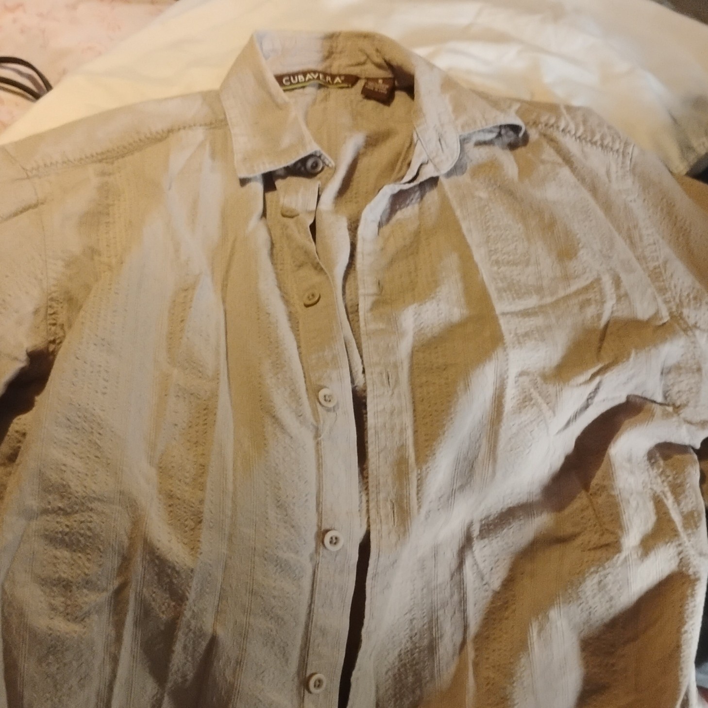 Cubavera Men’s Beige Textured Woven Cotton Short Sleeve Button-Up Shirt S