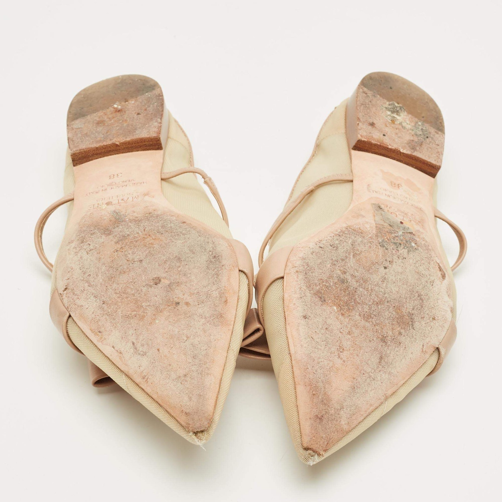 Malone Souliers BeigeCream Mesh and Leather Maureen Pointed Toe Flat Mules Size