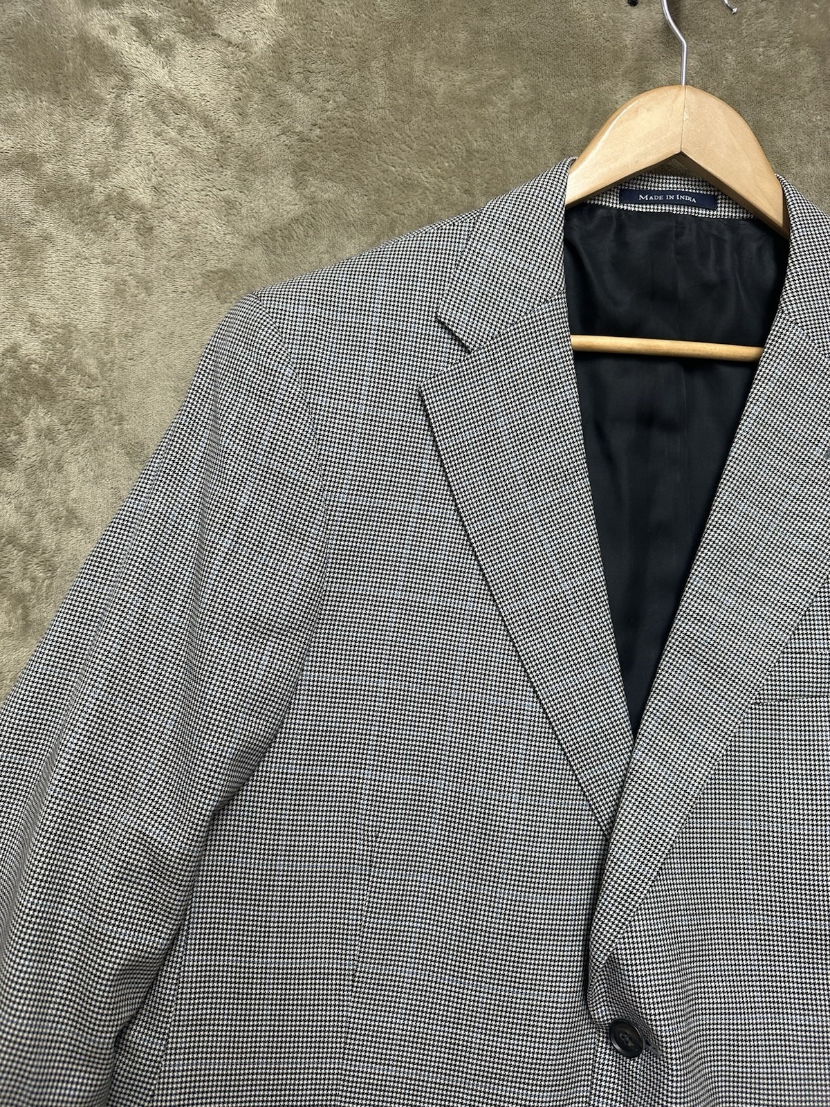 Lands’ End Blazer Men’s 43L Gray Hondstooth Wool 2-Button Gold Button Sport Coat