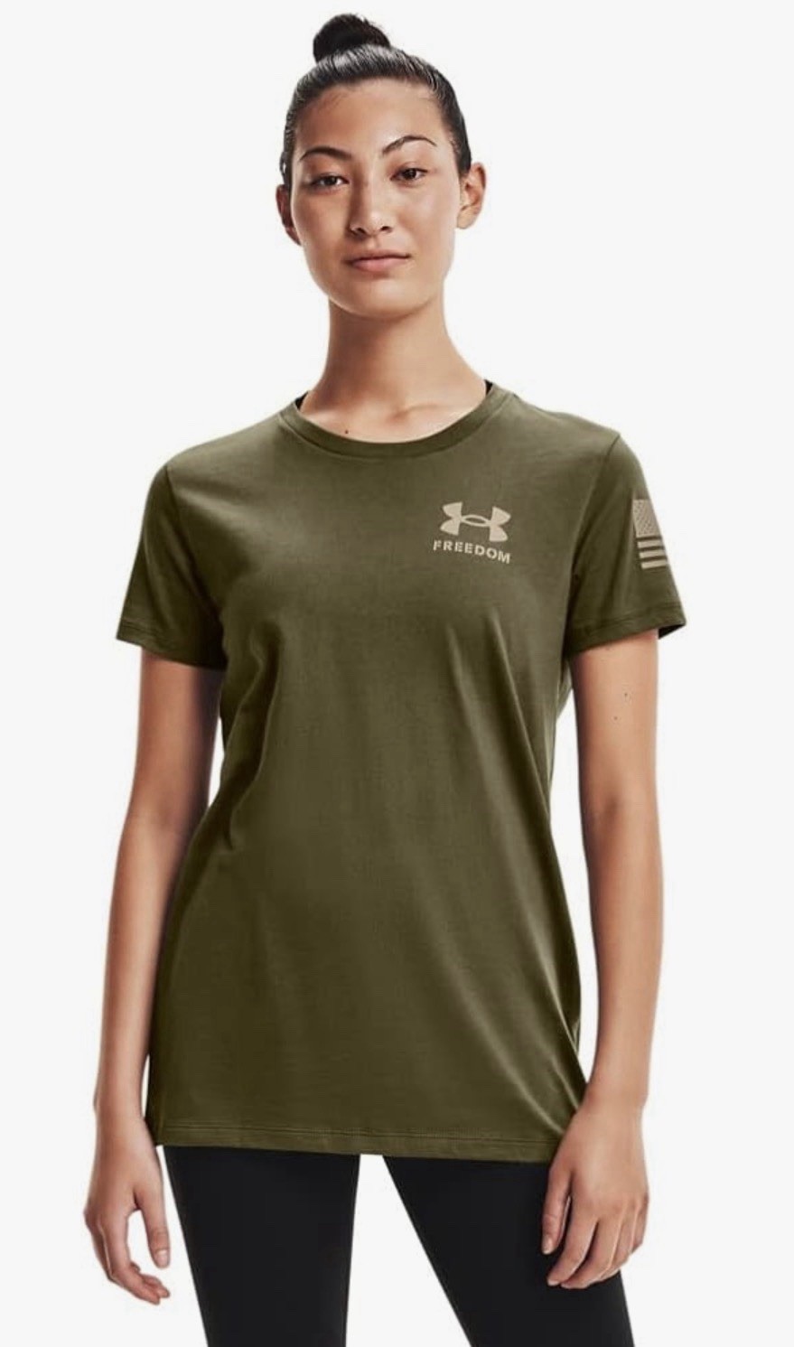Under Armour Women’s Military Green Freedom Flag T-Shirt Size M 1370814 NWT