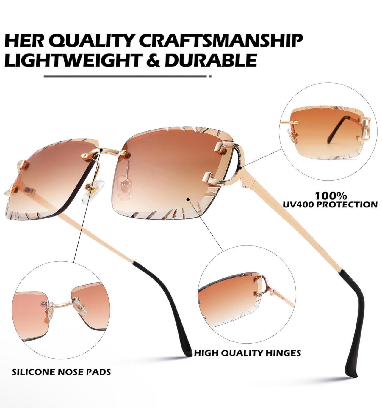 Sunglasses Framless Men Square Classic Retro Style Outdoor Hip Hop Migos Clear