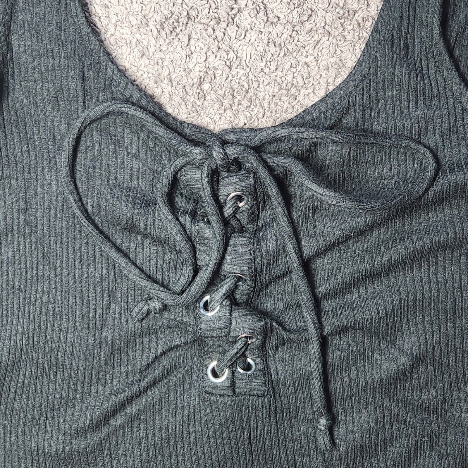 Black American Eagle Outfitters Lace-Up Tank Bodysuit Small Ribbed Snap Stretch