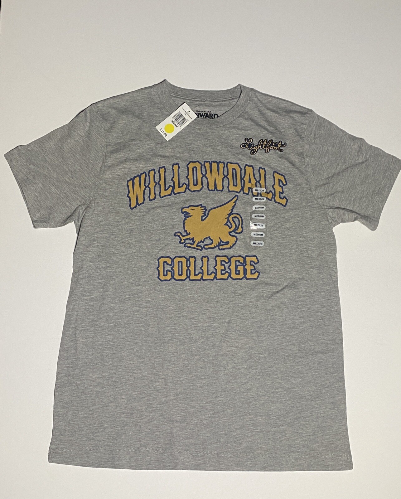 DISNEY PIXAR ONWARD WILLOWDALE COLLEGE T-Shirt Mens Medium Lightfoot Gray NWT