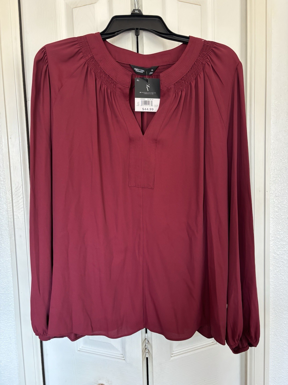 Simply Vera Wang Women’s Long Sleeve Polyester Burgundy Cherry XL Blouse