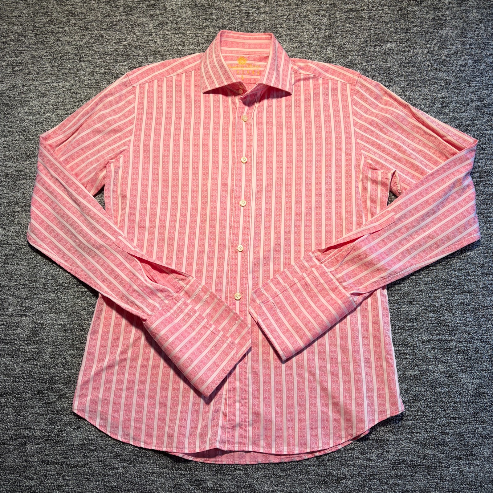 Gresham Blake Shirt Mens 16″ Pink Stripe Geometric Double Cuff Long Sleeve