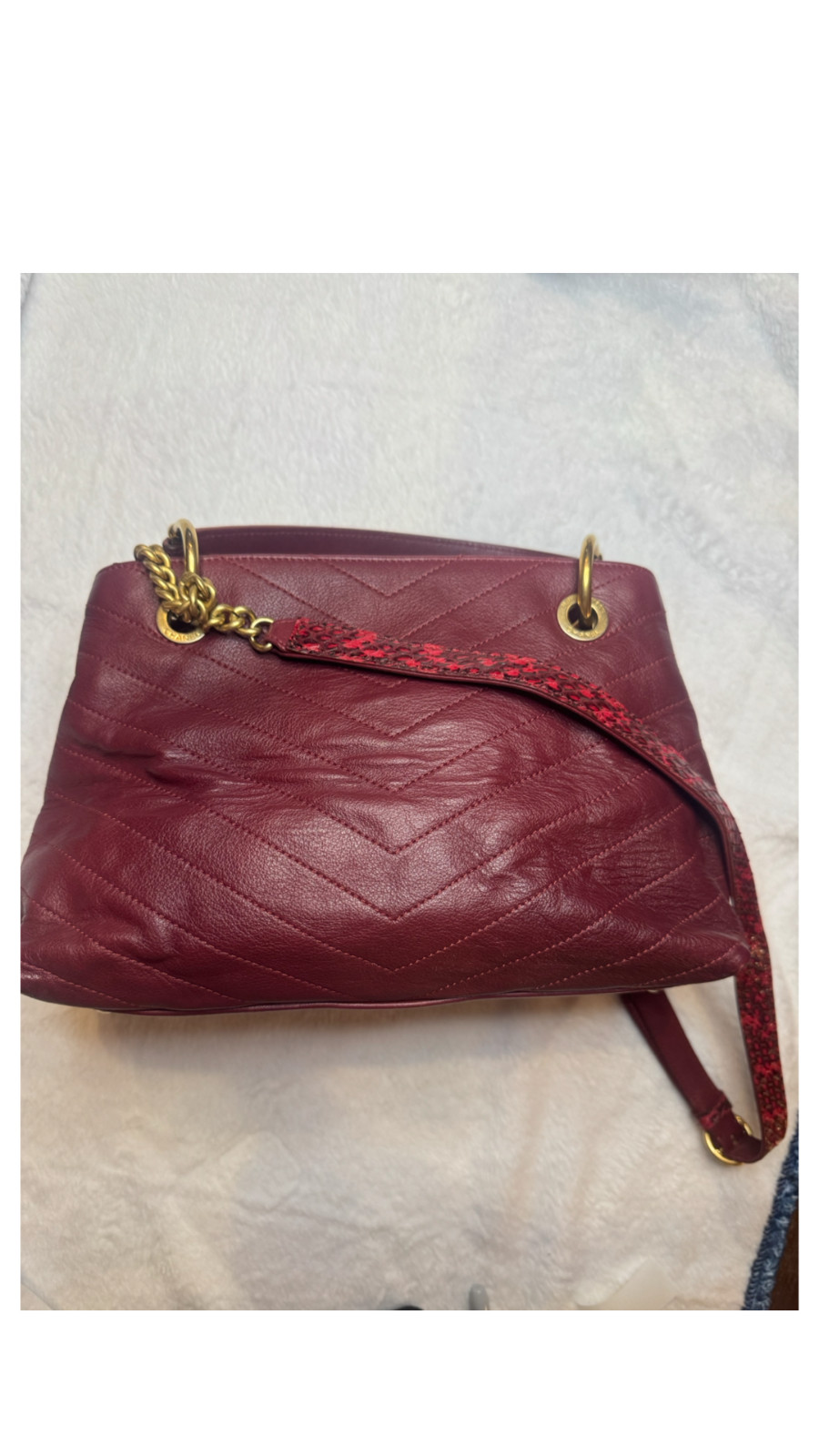 Chanel Chevron Chic Shopping Tote Burgundy Lambskin Elaphe Snakeskin Strap Gold