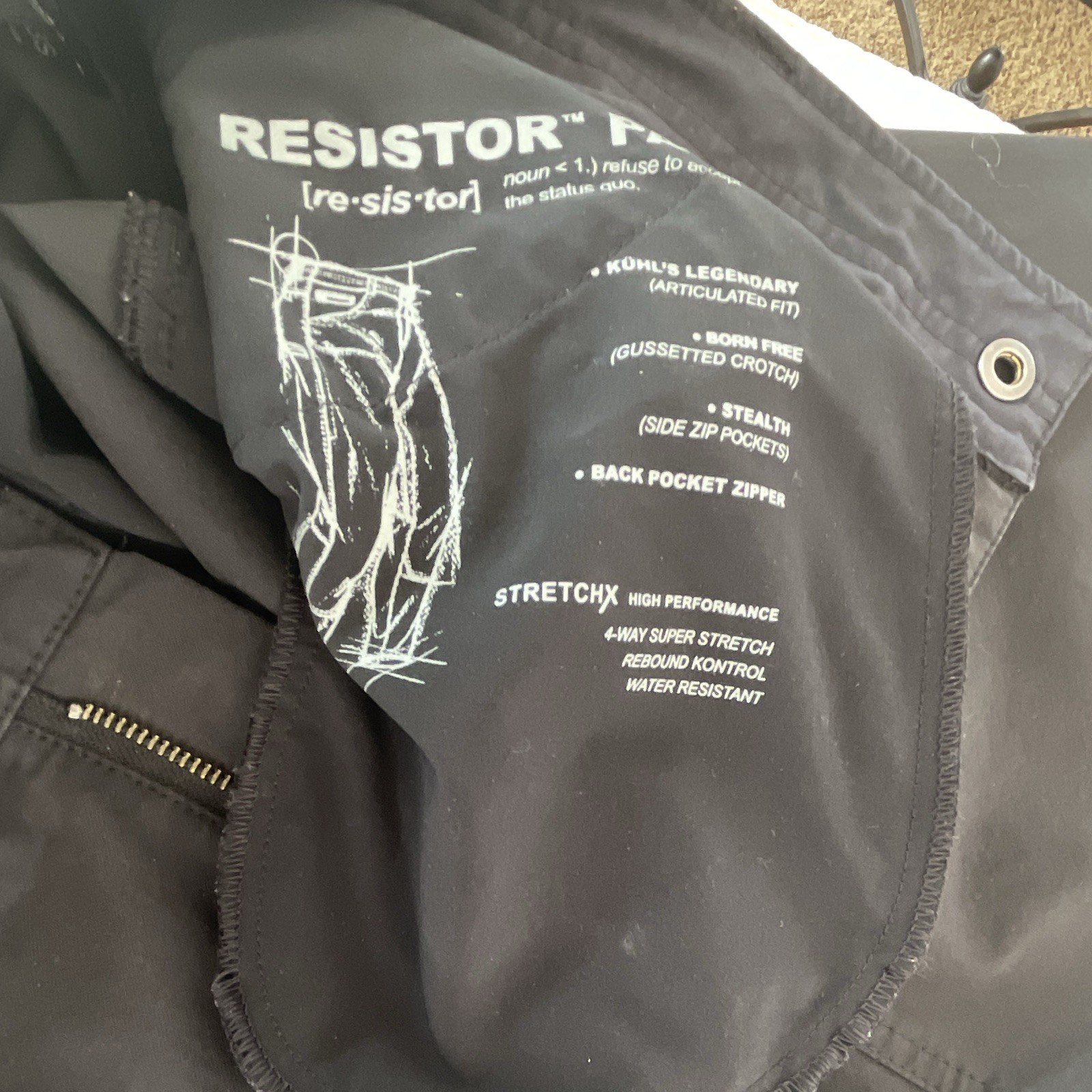 Kuhl Resistor StretchX Men’s Black Hiking Pants, Cotton Blend, Size 36