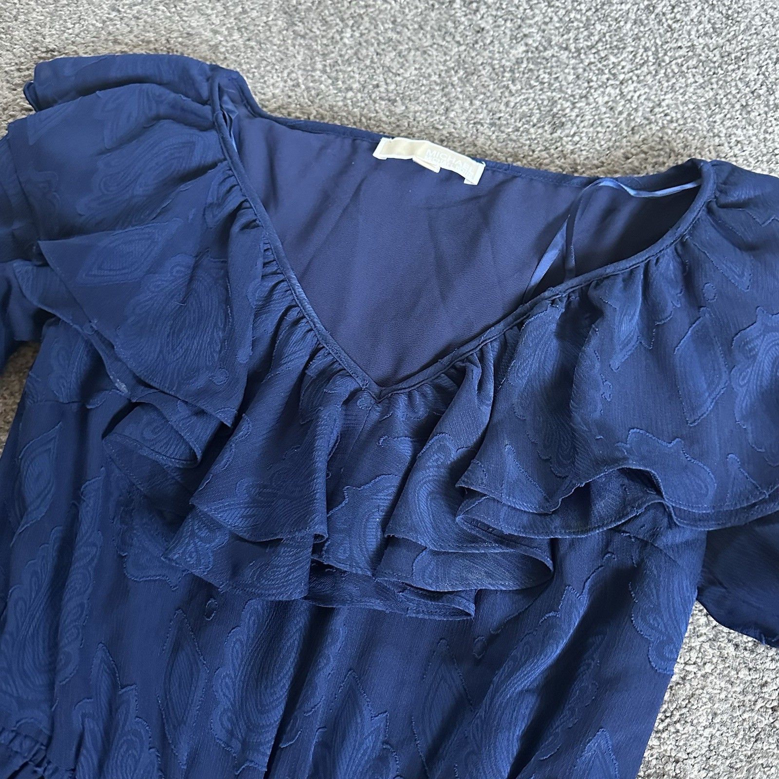 Michael Kors Navy Ruffle Dress Long Sleeve Mini Length Size XS