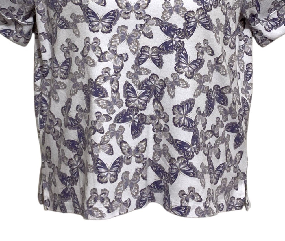 Hasting & Smith Top Women’s Large White Purple Butterflies Short Cuffed Sleeves