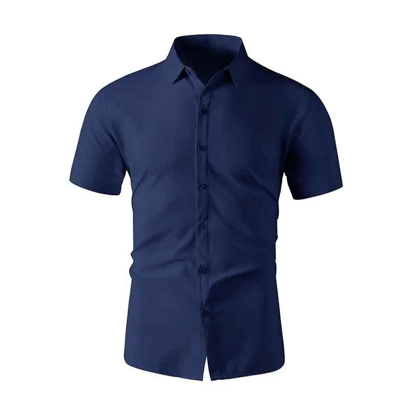 Mens Business Casual Solid Color Short Sleeve Summer Shirt No Iron Beach Gift