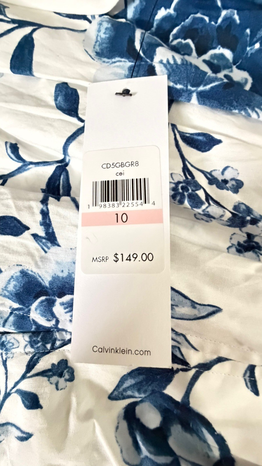 NWT Calvin Klein 100% Cotton Maxi Dress Women’s Size 10 White Blue Color $149