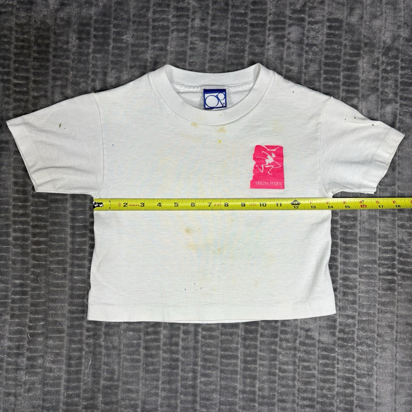 Vtg 1989 Ocean Pacific Op Surf T Shirt Crop Top Neon Windsurfing Made in USA SM