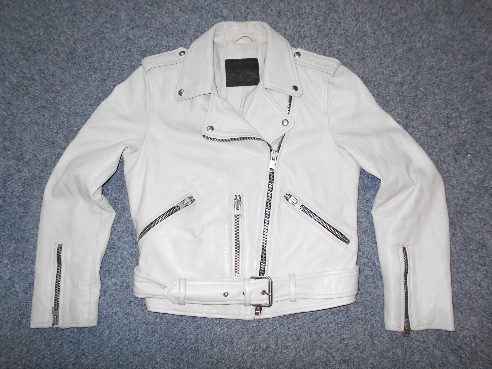 ALL SAINTS BALFERN IVORY LAMB LEATHER WOMENS USA 8 MOTO BIKER JACKET B3