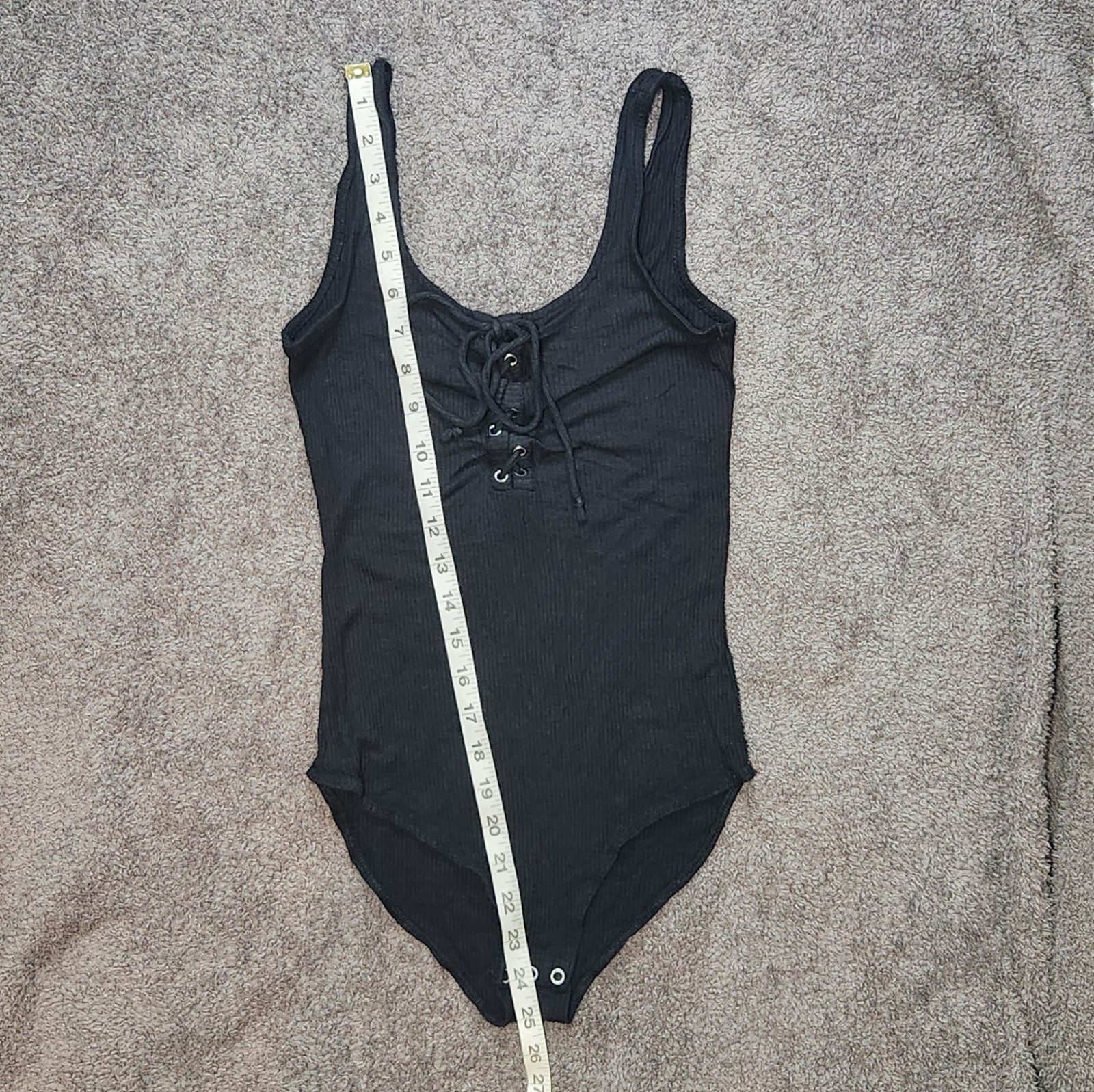 Black American Eagle Outfitters Lace-Up Tank Bodysuit Small Ribbed Snap Stretch