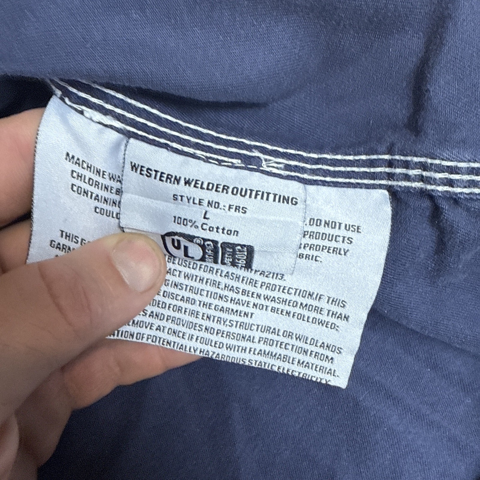 Western Welder Work Shirt Pearl Snap Triple Stitched FR Size Large Blue