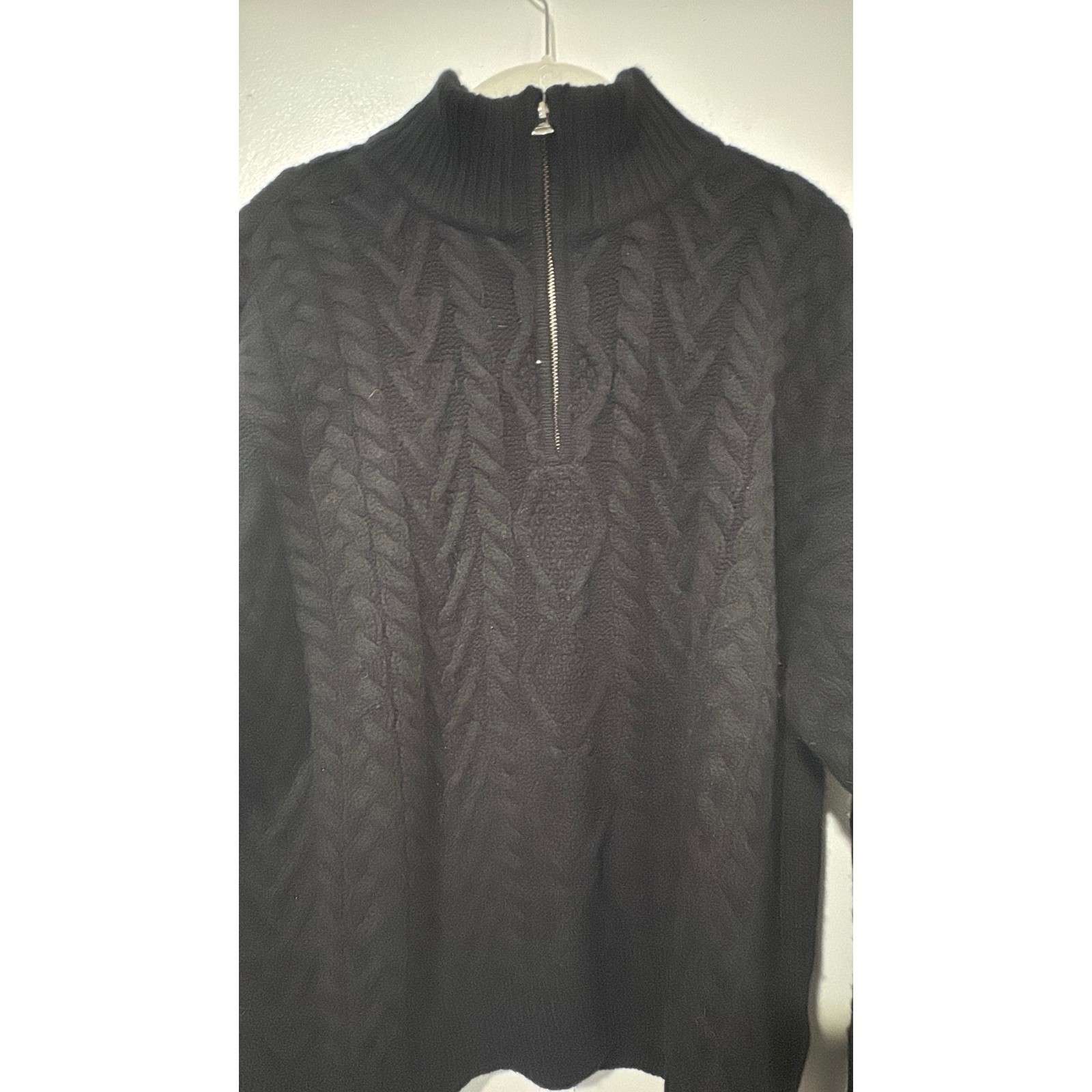 Lauren Ralph Lauren Black Wool Cashmere Cable Knit Quarter Zip Sweater Womens XL