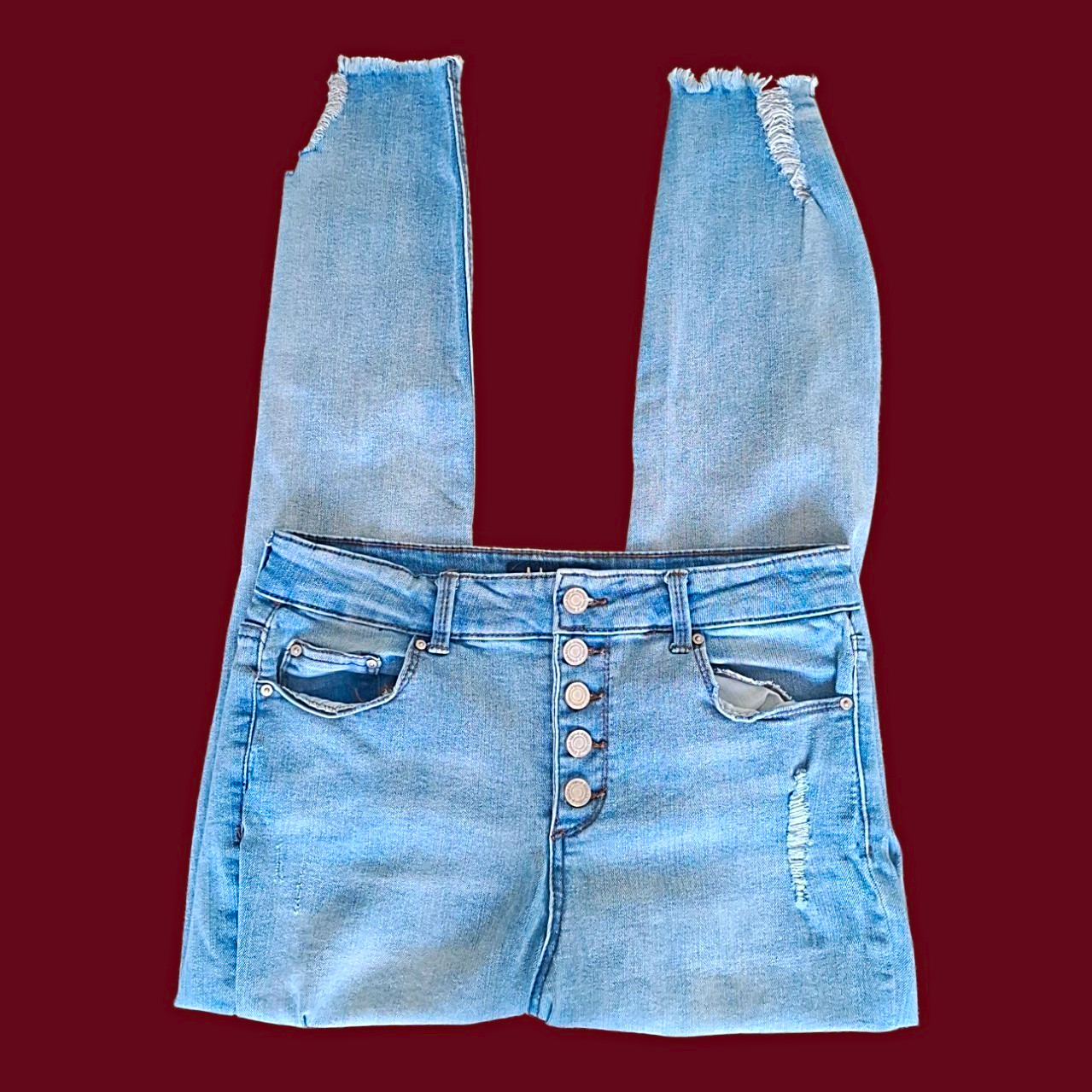 Indigo Rein Juniors Light Wash High Rise Fly Distressed Skinny Jeans 13/30