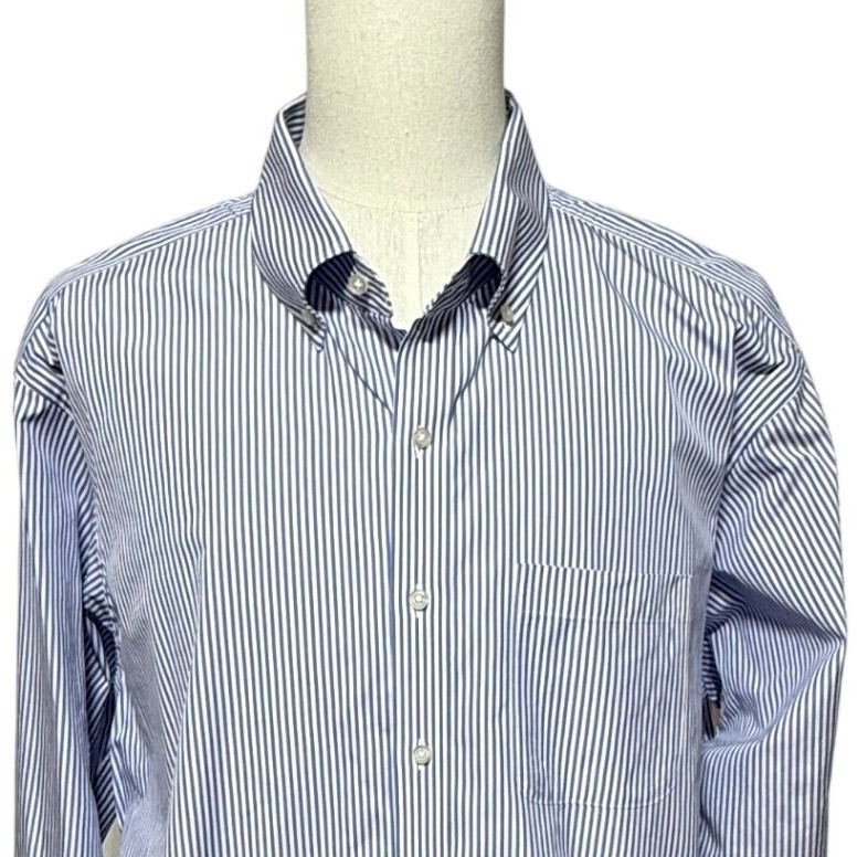 Proper Cloth Dress Shirt Mens 19.5 3X Blue White Striped Button Down Broadcloth