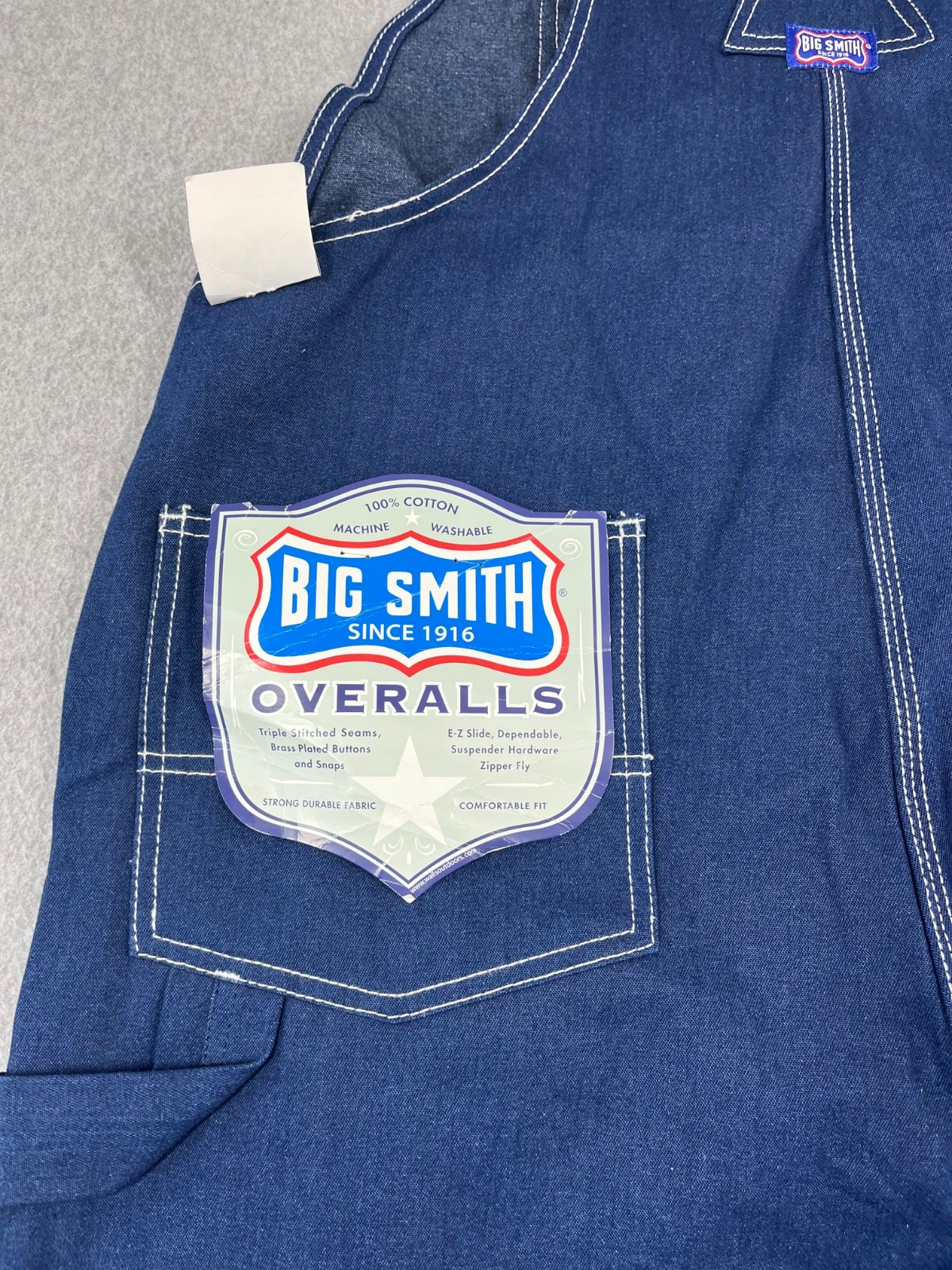 Big Smith Bib Overalls Mens 40×30 Blue Denim Triple Sticth Zipper Fly Carpenter