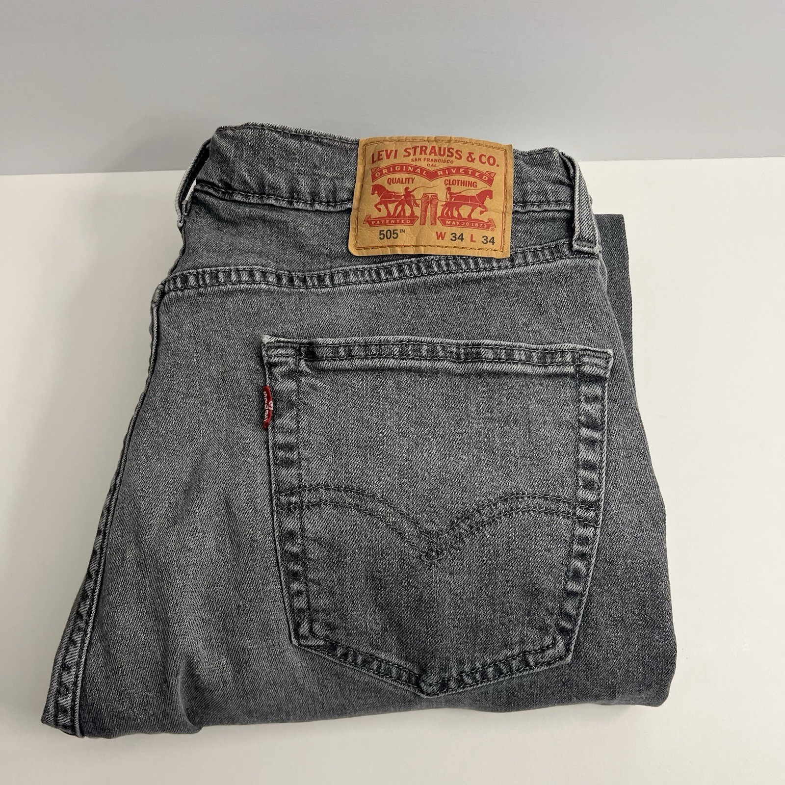 Levi’s 505 Mens Regular Fit Jeans 34×34 Gray Straight Leg Denim Pants