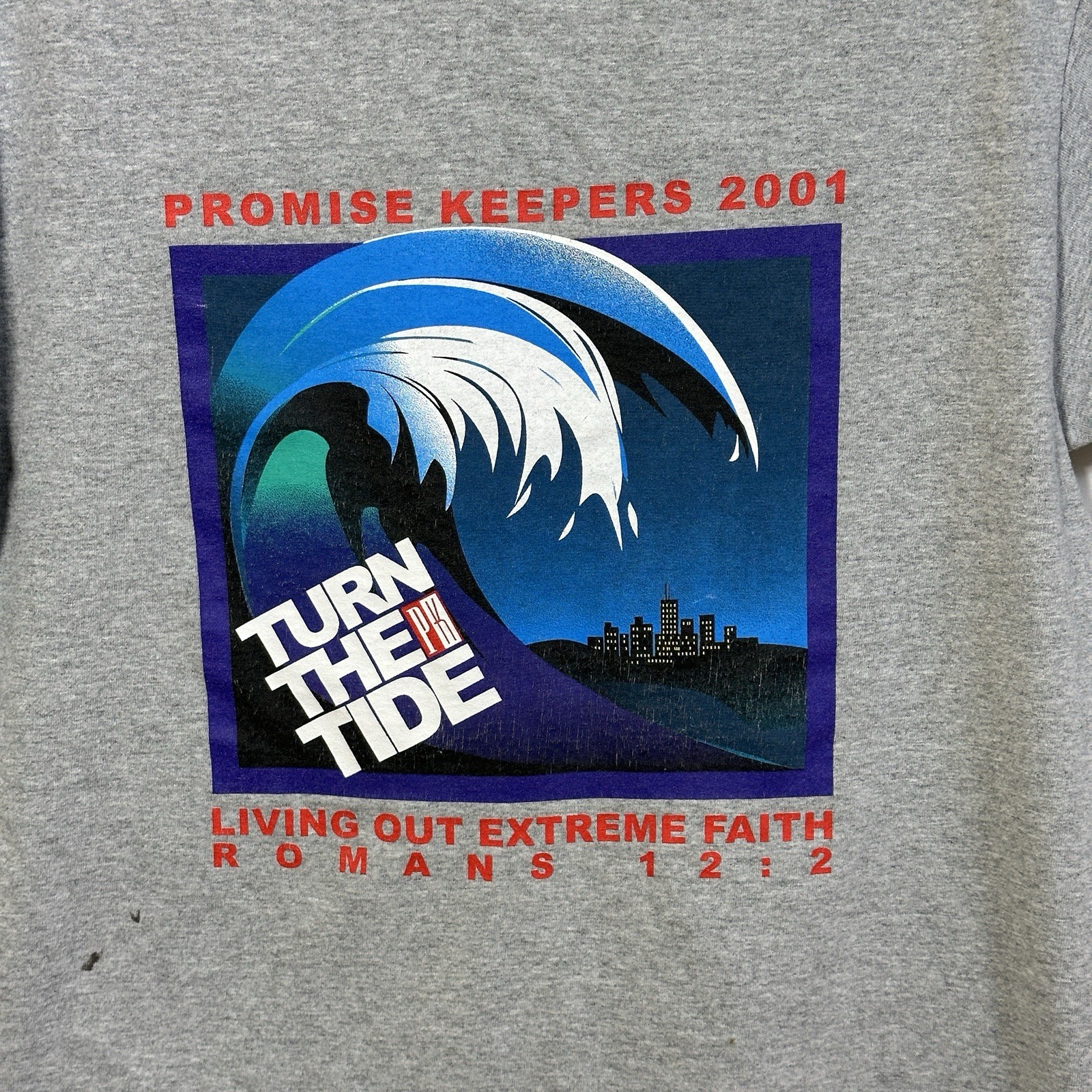 Vintage Promise Keepers 2001 Medium Distressed T-Shirt Turn the Tide Surf Y2K M