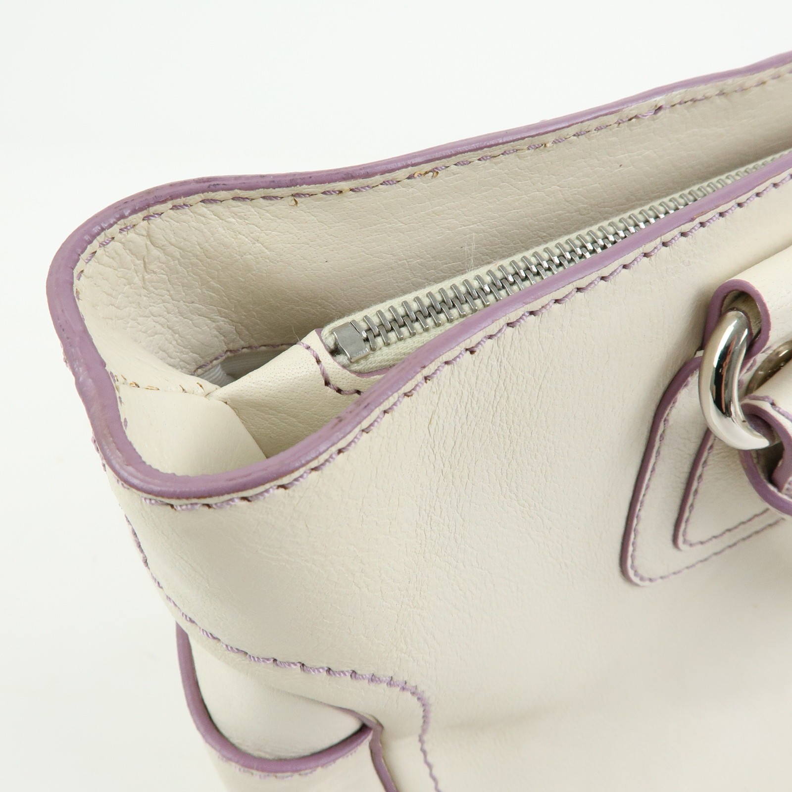 CELINE Macadam Leather Boogie Bag Hand Bag Tote Bag White Purple Auth Used F/S