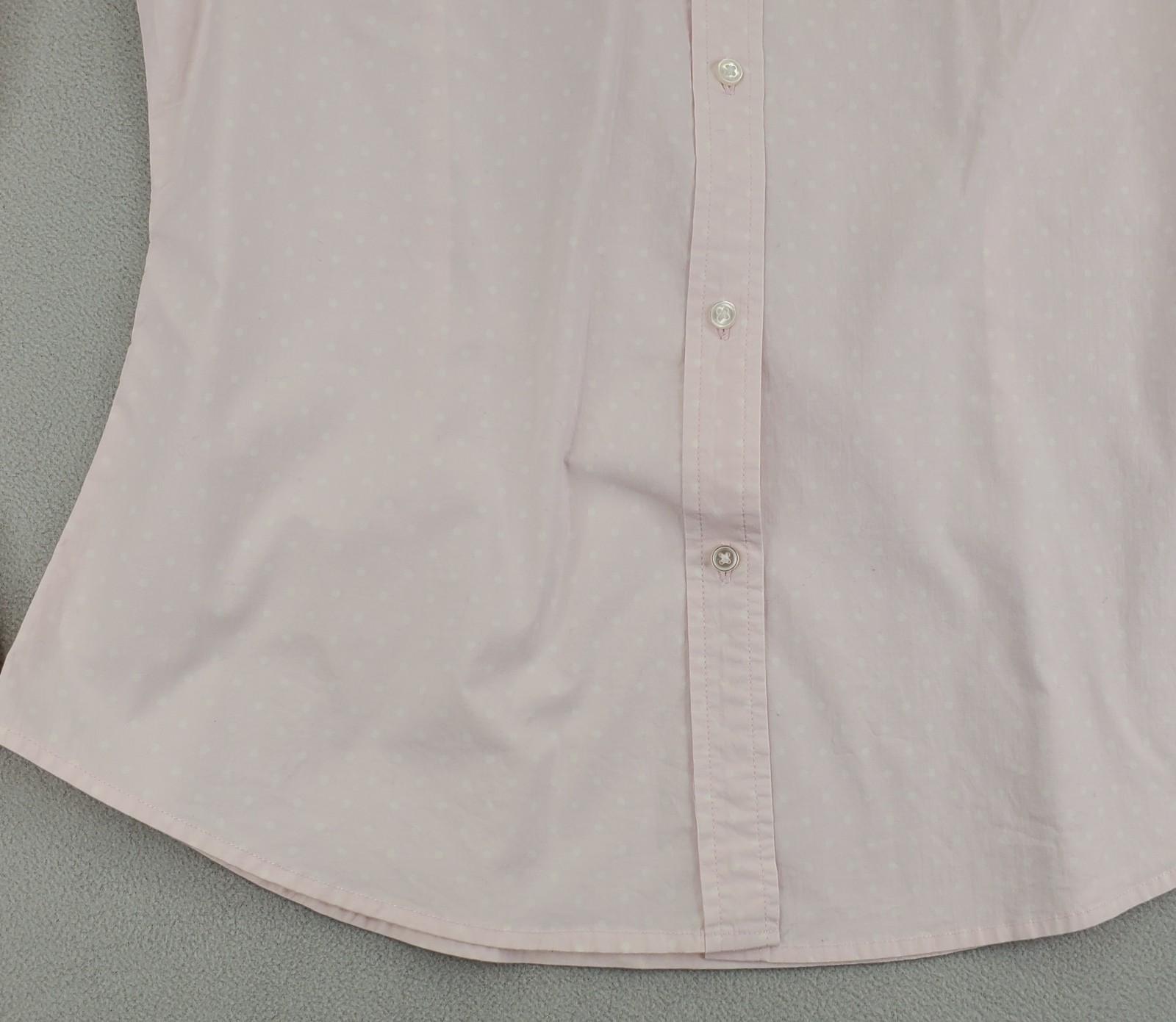 GAP Stretch Button Shirt Women L Soft Pink White Polka Dot Cotton Spandex Fitted