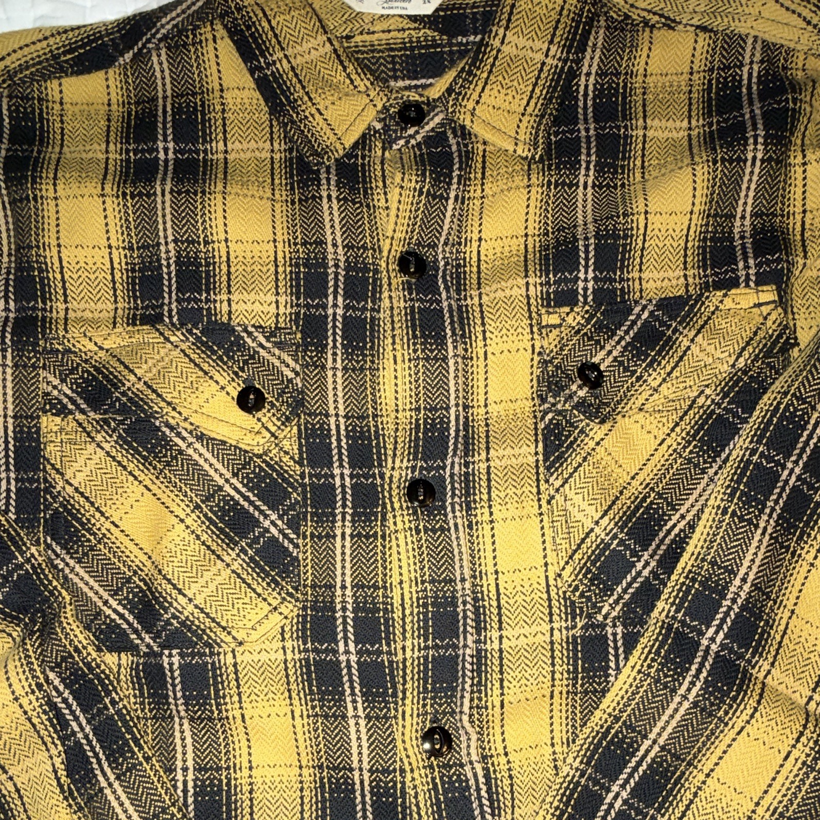 3Sixteen Crosscut Black/Yellow Plaid Blanket Flannel Button-Up Shirt 2XL